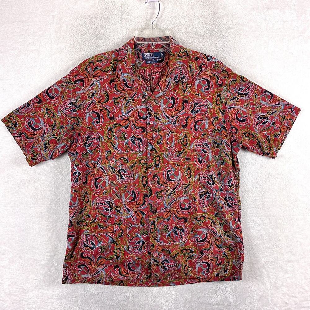 Vintage Polo Ralph Lauren Shirt Mens L Red Paisley Caldwell Loop Collar Preppy